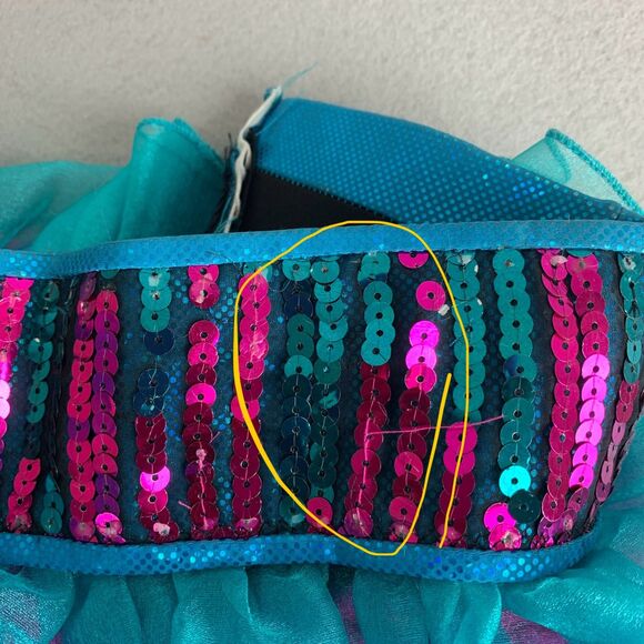 Adult Medium Jazz Dance Skort Set Turquoise Pink Sequin Ruffle Stage Outfit - Picture 7 of 11